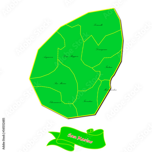 Vector map of San Marino with subregions in green country name in red photo