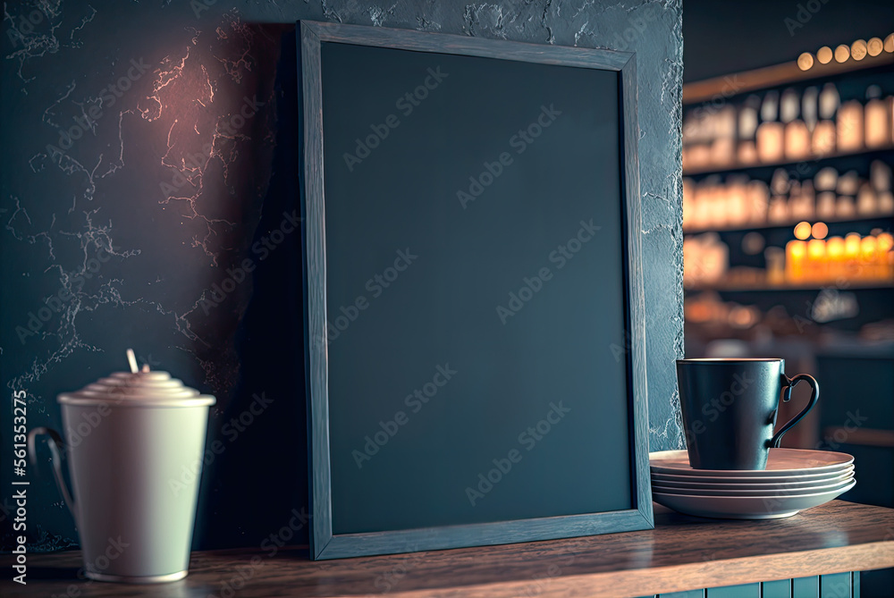 Mockup blank chalkboard menu in coffee shop. Generative AI Stock ...