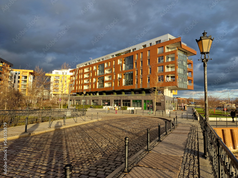 Fototapeta premium Gdansk on a sunny day. Modern apartments of flats building in Gdansk, Poland.