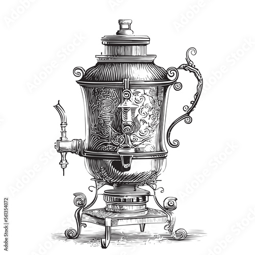 Antique vintage samovar hand drawn sketch Vector illustration
