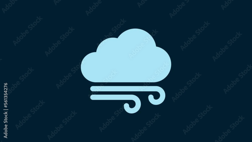 White Windy weather icon isolated on blue background. Cloud and wind. 4K Video motion graphic animation White Windy weather icon isolated on blue background. Cloud and wind. 4K Video motion graphic animation