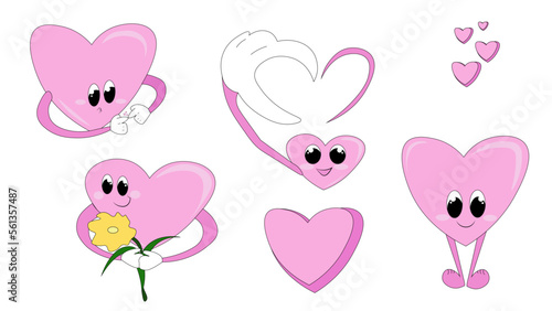 set of hearts. sweet hearts for Valentine's Day. set of pink cheerful cartoon hearts on a white background. Happy Valentine's Day. love, infatuation greeting. holiday