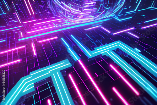 abstract motherboard and circuit background with blue neon lights