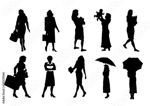 woman silhouette collection isolated, vector