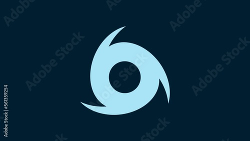 White Tornado icon isolated on blue background. Cyclone, whirlwind, storm funnel, hurricane wind or twister weather icon. 4K Video motion graphic animation