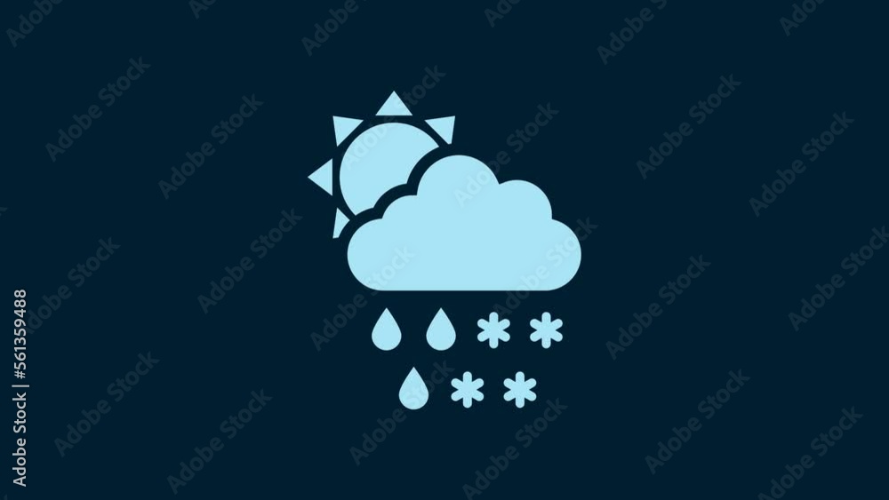 White Cloud with snow, rain and sun icon isolated on blue background. Weather icon. 4K Video motion graphic animation White Cloud with snow, rain and sun icon isolated on blue background. Weather icon. 4K Video motion graphic animation