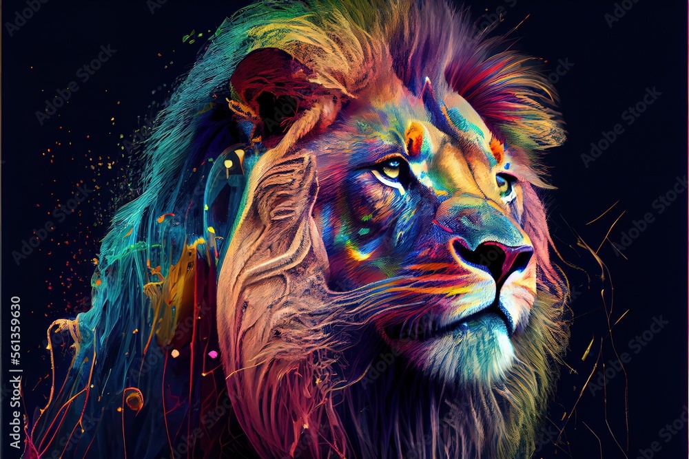 Graffiti with lion on the wall with splash color art Stock Illustration ...