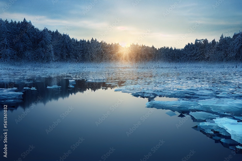 Beautiful Winter Landscape village park lamppost frozen lake evergreen trees with snowfall at dusk or dawn blue hour Made with Generative Ai Beautiful Winter Landscape village park lamppost frozen lake evergreen trees with snowfall at dusk or dawn blue hour Made with Generative Ai