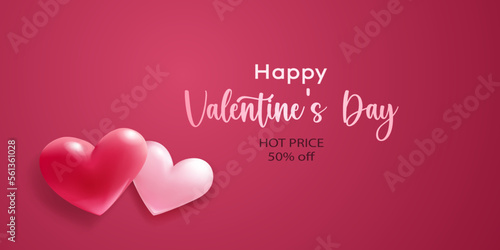 Valentine s Day illustration with voluminous hearts on red background