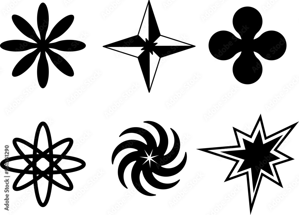 Set Y2K stars and retro futuristic graphic elements . Vector illustration Set Y2K stars and retro futuristic graphic elements . Vector illustration