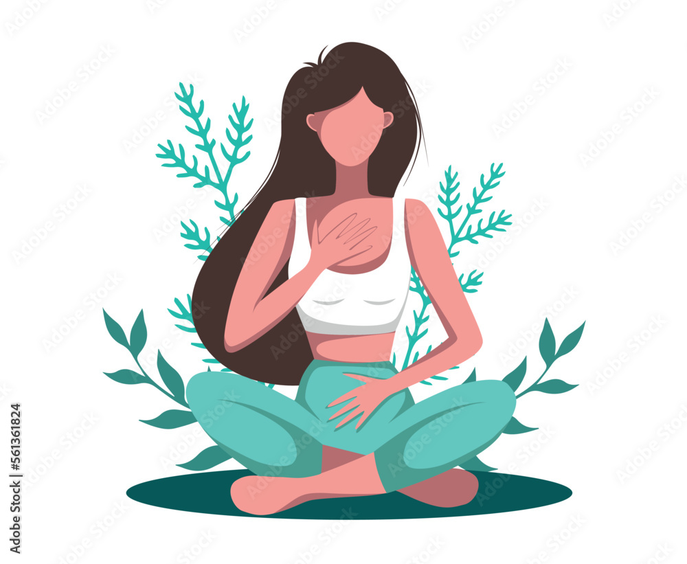 Vector illustration Yoga Girl is engaged in yoga and meditation of plants and nature, sitting in a pose illustration of no face