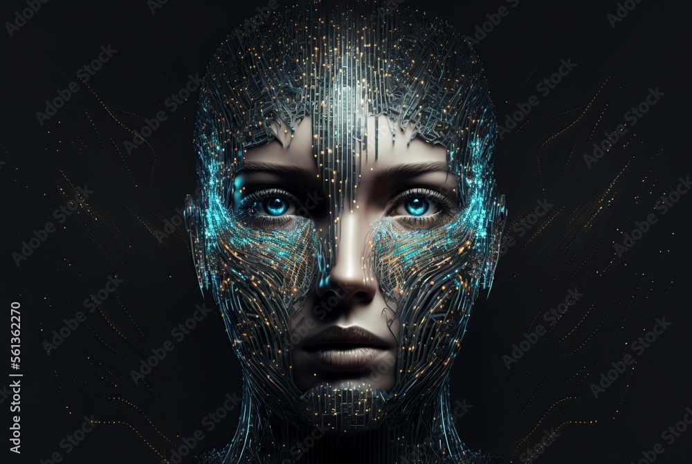 illustration of humanoid,concept of technological development,image generated by AI - obrazy, fototapety, plakaty 