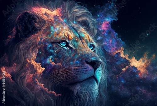 illustration  lion in the constellation image generated by AI