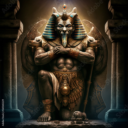 Ancient Egyptian mythology. Hu, the ancient Egyptian mythological god. Created with Generative AI technology.