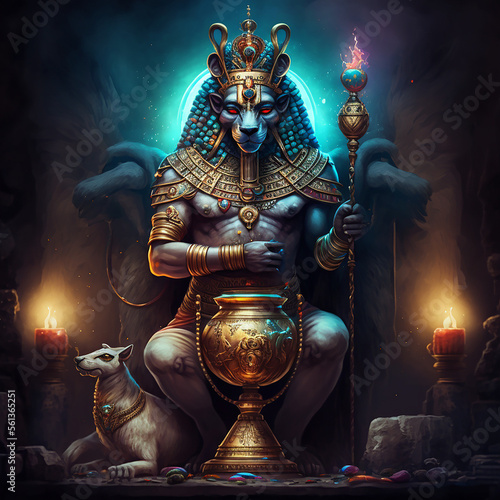 Ancient Egyptian mythology. Hu, the ancient Egyptian mythological god. Created with Generative AI technology.