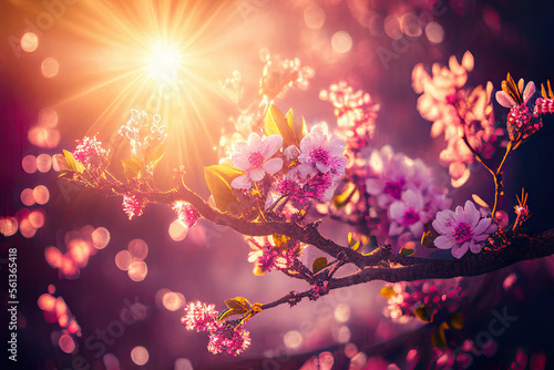 pink cherry blossom in spring, Generative AI