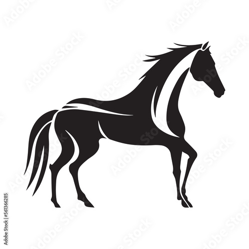 Horse minimal vector icon. Beautiful stallion. Modern equestrian logo. Clean simple silhouette. Graphic design of wild animal isolated. Flat head. Minimalistic pony. Horseback riding. Shape of speed.