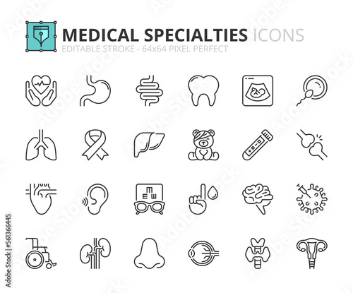 Foto Simple set of outline icons about medical specialties