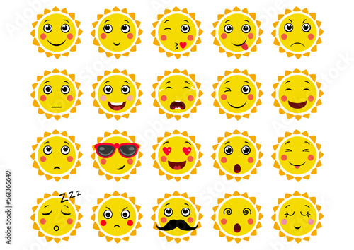 Set of a sun with different expressions