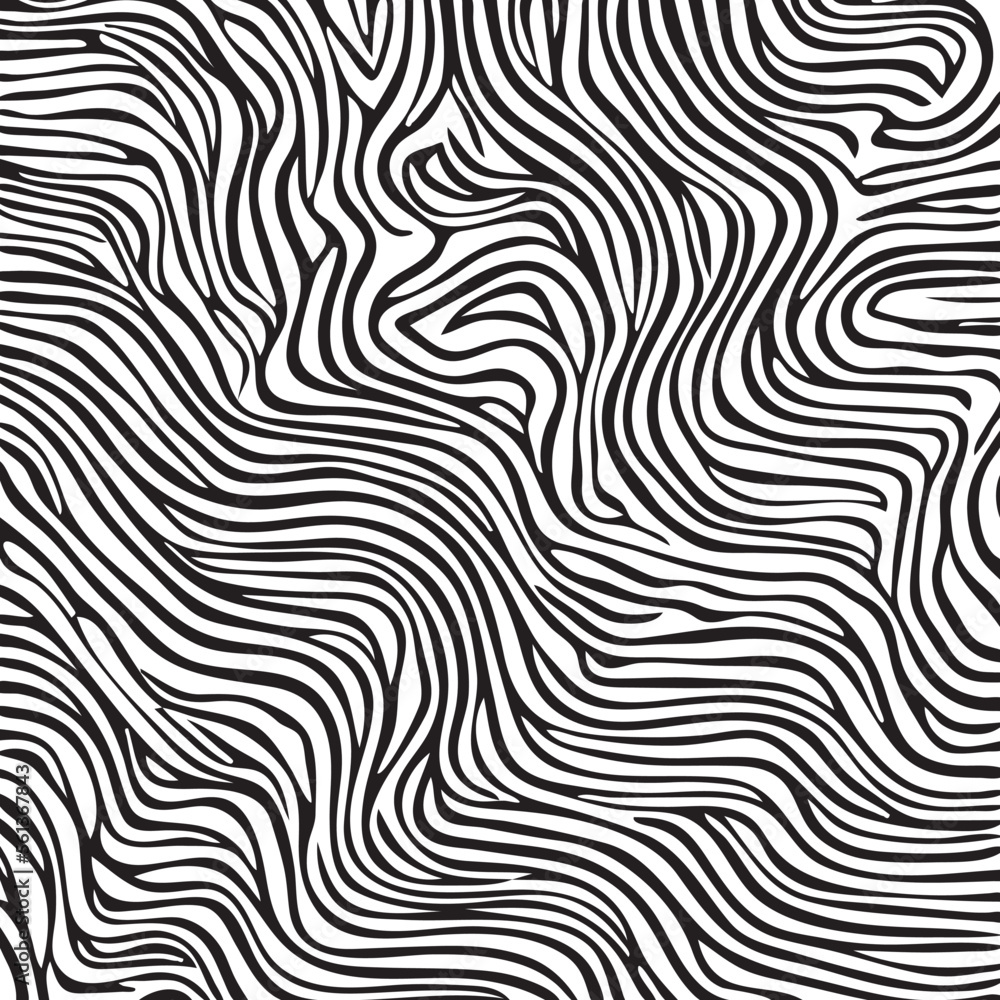 Naklejka premium Zebra-inspired vector design of black and white curved lines, perfect for adding a bold and graphic touch to any project. Stylish vector illustration featuring zebra-patterned black and white lines, g