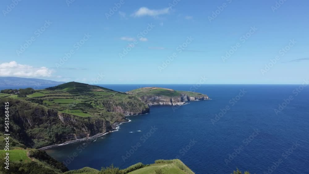 Cinematic drone shot of a beautiful rocky shore at Sao Miguel on Azores Islands Cinematic drone shot of a beautiful rocky shore at Sao Miguel on Azores Islands