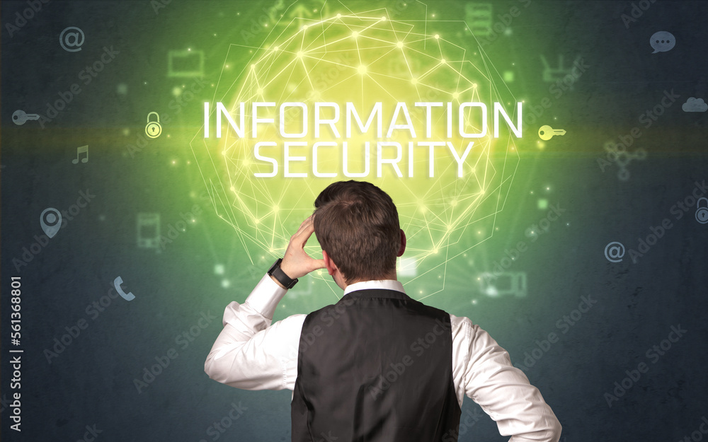 Rear view of a businessman, online security concept Rear view of a businessman, online security concept