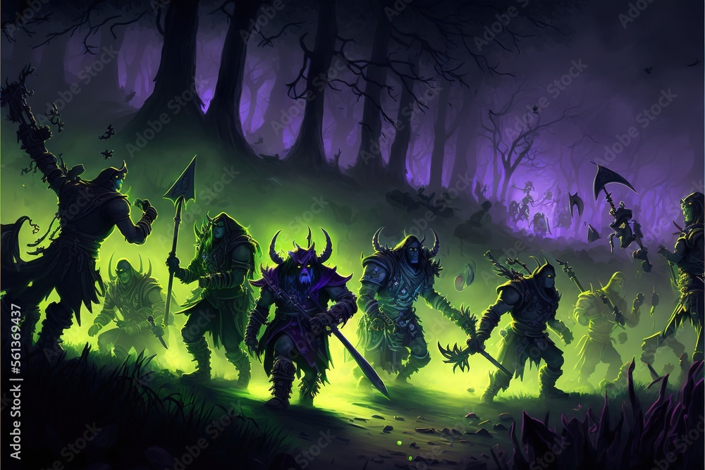 Orcs fighting with elves. Ferocious battle of night elves and orcs in