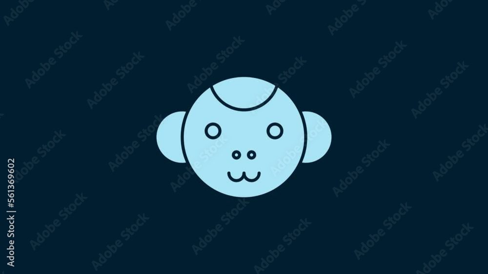 White Monkey zodiac sign icon isolated on blue background. Astrological horoscope collection. 4K Video motion graphic animation