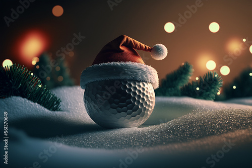 a golf ball in santa's hat, created by a neural network, Generative AI technology photo