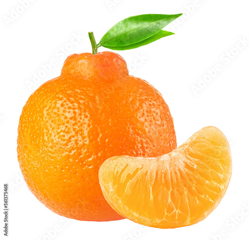 Clementine or minneola tangelo citrus fruit with one peeled segment, cut out