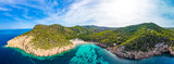 Cala Benirras beach with turquoise sea water, Ibiza island, Spain