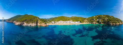 Ibiza, Balearics, Spain - Cala de San Vincente or Sant Vincent, bay with beach photo