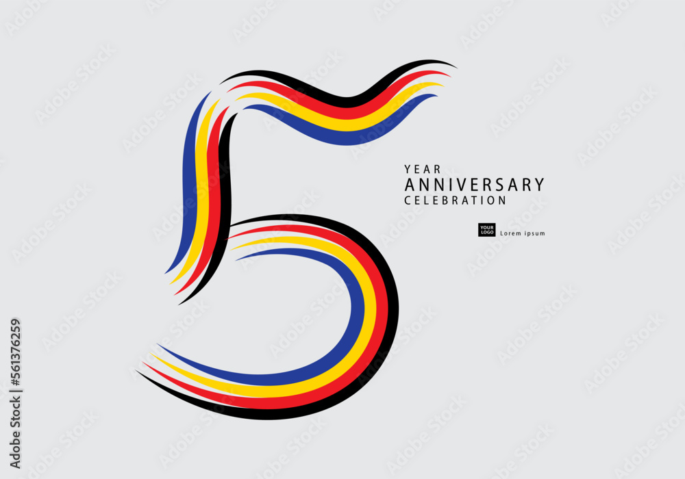 5 years anniversary celebration logotype colorful line vector, 5th birthday logo, 5 number, Banner template, vector design template elements for invitation card and poster. number design vector