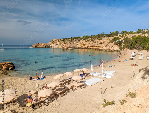 Beautiful coast and sea in Cala Tarida, Ibiza island, Spain photo