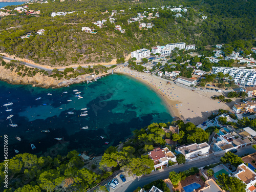 Aerial view of Cala Vadella, Ibiza islands, Spain photo