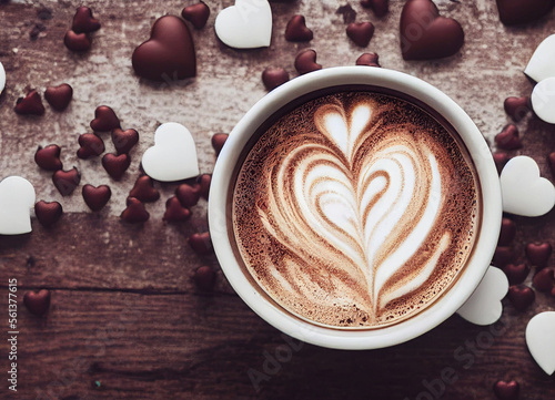 Obraz na płótnie Cappuccinos and chocolate candies top view coffee