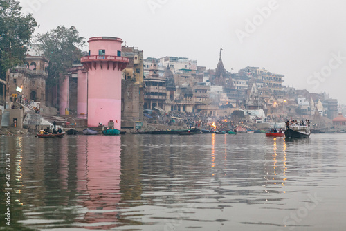 Early morning cremations take place at the ghats along the holy river Ganges in Varanasi, Benares, India, Asia