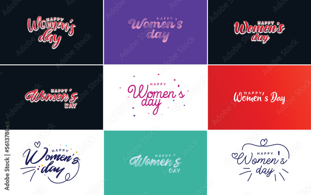 Happy Woman's Day handwritten lettering set for use in greeting or invitation cards. festive tags. and posters modern calligraphy collection on white background