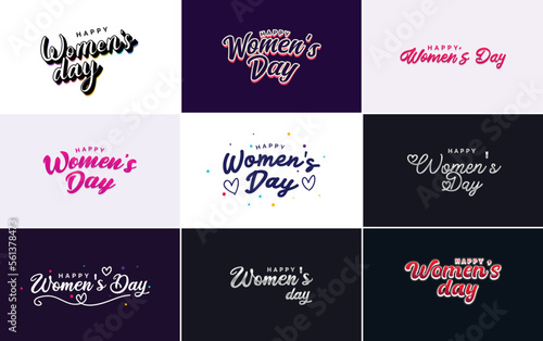 Set of Happy Woman's Day handwritten lettering. suitable for use in greeting or invitation cards. festive tags. and posters modern calligraphy collection on a white background © Muhammad
