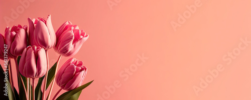 pink tulips on a pink background, banner, Generative AI