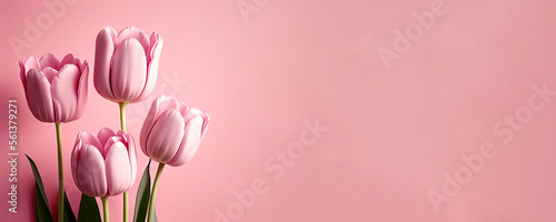 pink tulips on a pink background, banner, Generative AI
