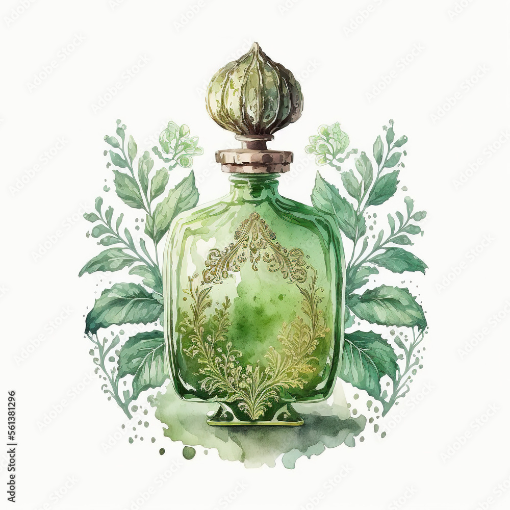 Naklejka premium watercolour purfume, green, generative ai, generative, ai