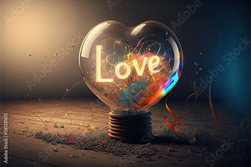 love glowing heart-shaped light bulb 3d rendered tungsten filament highly realistic illustration photo