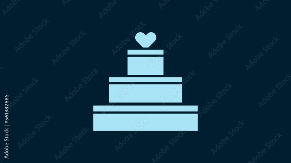 White Wedding cake with heart icon isolated on blue background. Valentines day symbol. 4K Video motion graphic animation White Wedding cake with heart icon isolated on blue background. Valentines day symbol. 4K Video motion graphic animation