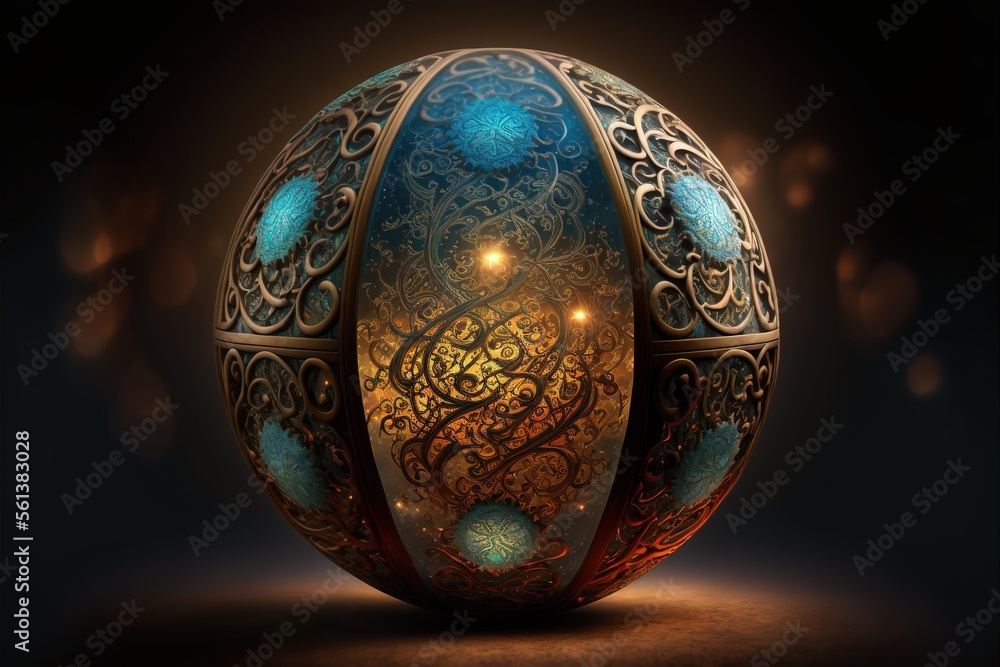 Magical fantasy orb with intricate patterns and symbols, and a glowing aura. Isolated on black background. Generative AI. - obrazy, fototapety, plakaty 