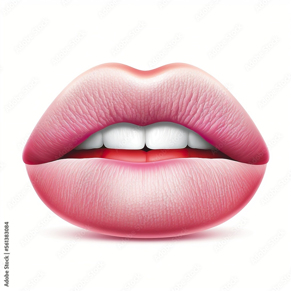 Pink lips isolated on white background. Generative AI icon. Pink lips isolated on white background. Generative AI icon.