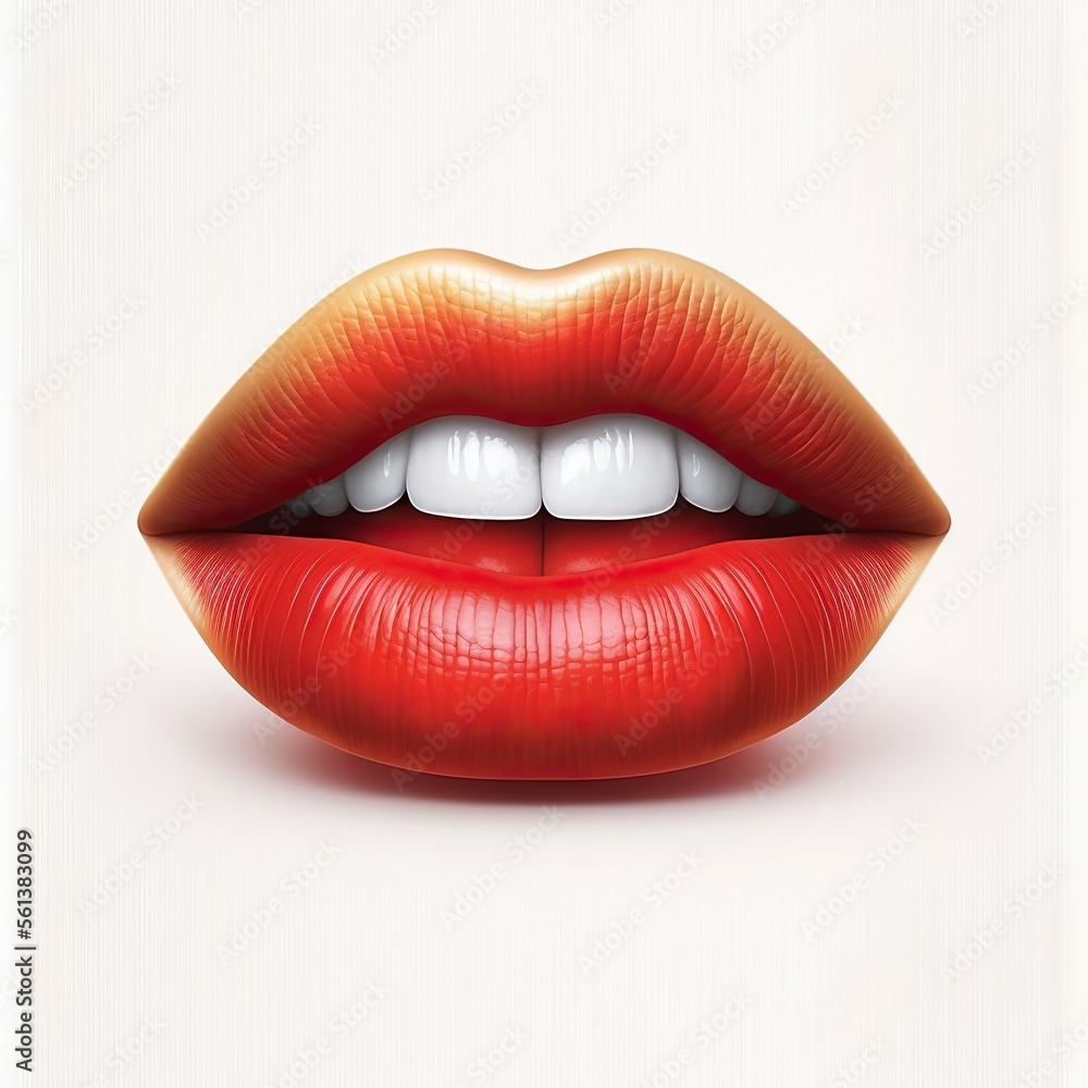 Red lips isolated on white background. Generative AI icon. Red lips isolated on white background. Generative AI icon.