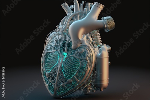 Futuristic Digital Mechanical Heart. Generative AI.