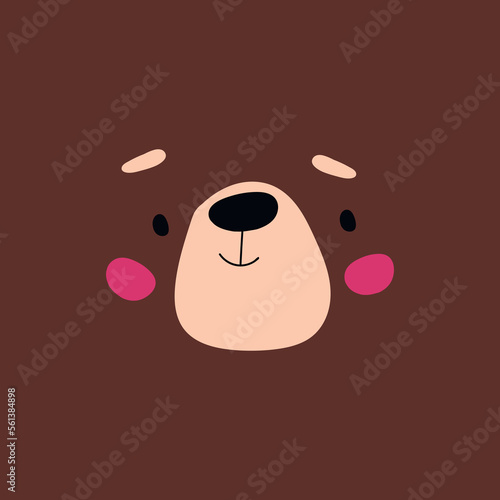 Cute simple bear portrait. Bear face in vector. Great for kids clothes design.