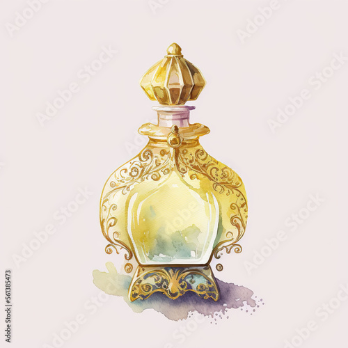 perfume, fragrance, antique, watercolour, yellow, Generative AI